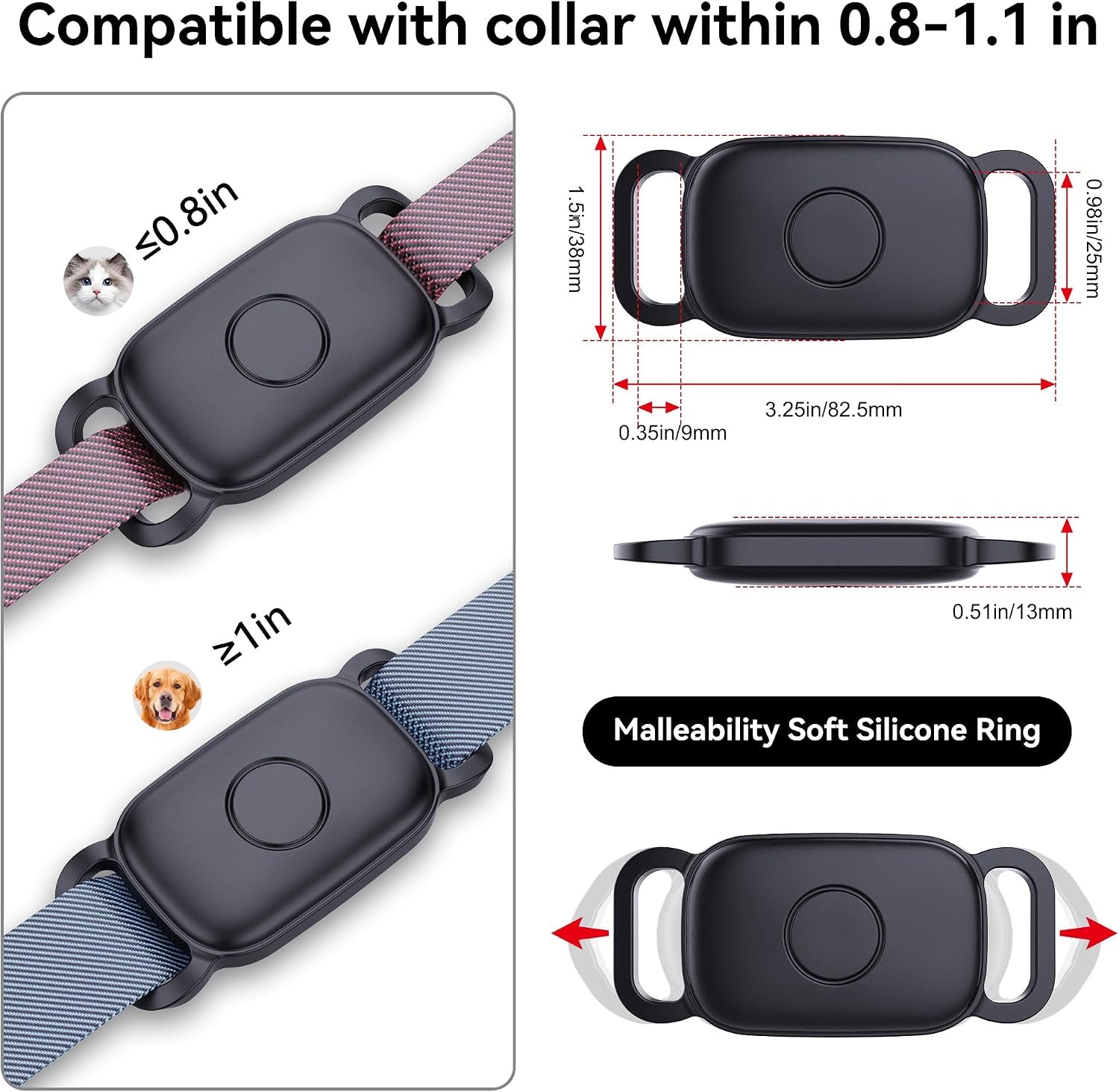 2-Pack Waterproof Dog Collar Holder for Tile Life360 Pro Tracker–Not for Tile Mate/Sticker, Silicone Cover for Tile Tracker Case Pet Collar, Shockproof and Scratch-Resistant, Lightweight, Black