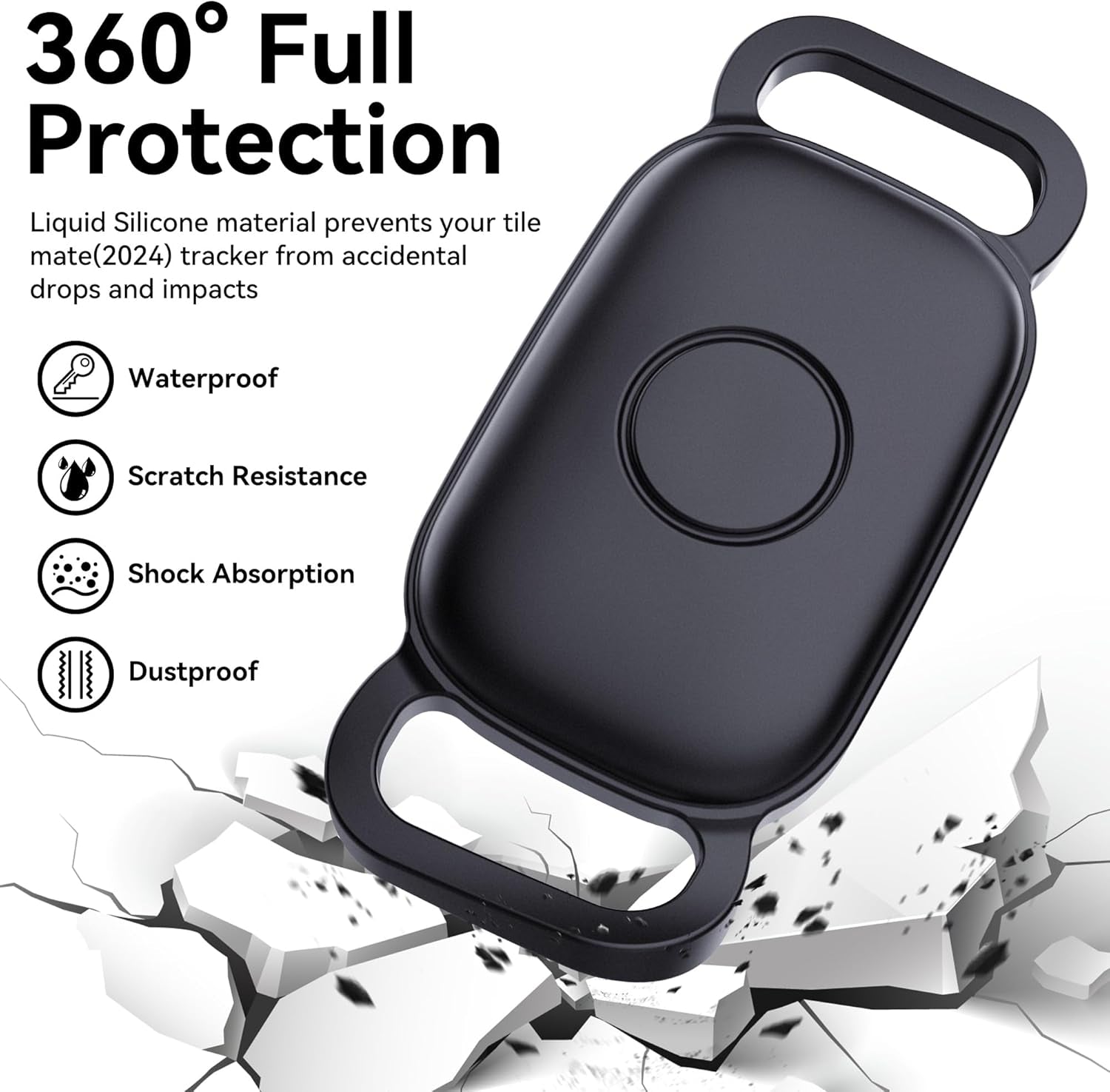 2-Pack Waterproof Dog Collar Holder for Tile Life360 Pro Tracker–Not for Tile Mate/Sticker, Silicone Cover for Tile Tracker Case Pet Collar, Shockproof and Scratch-Resistant, Lightweight, Black