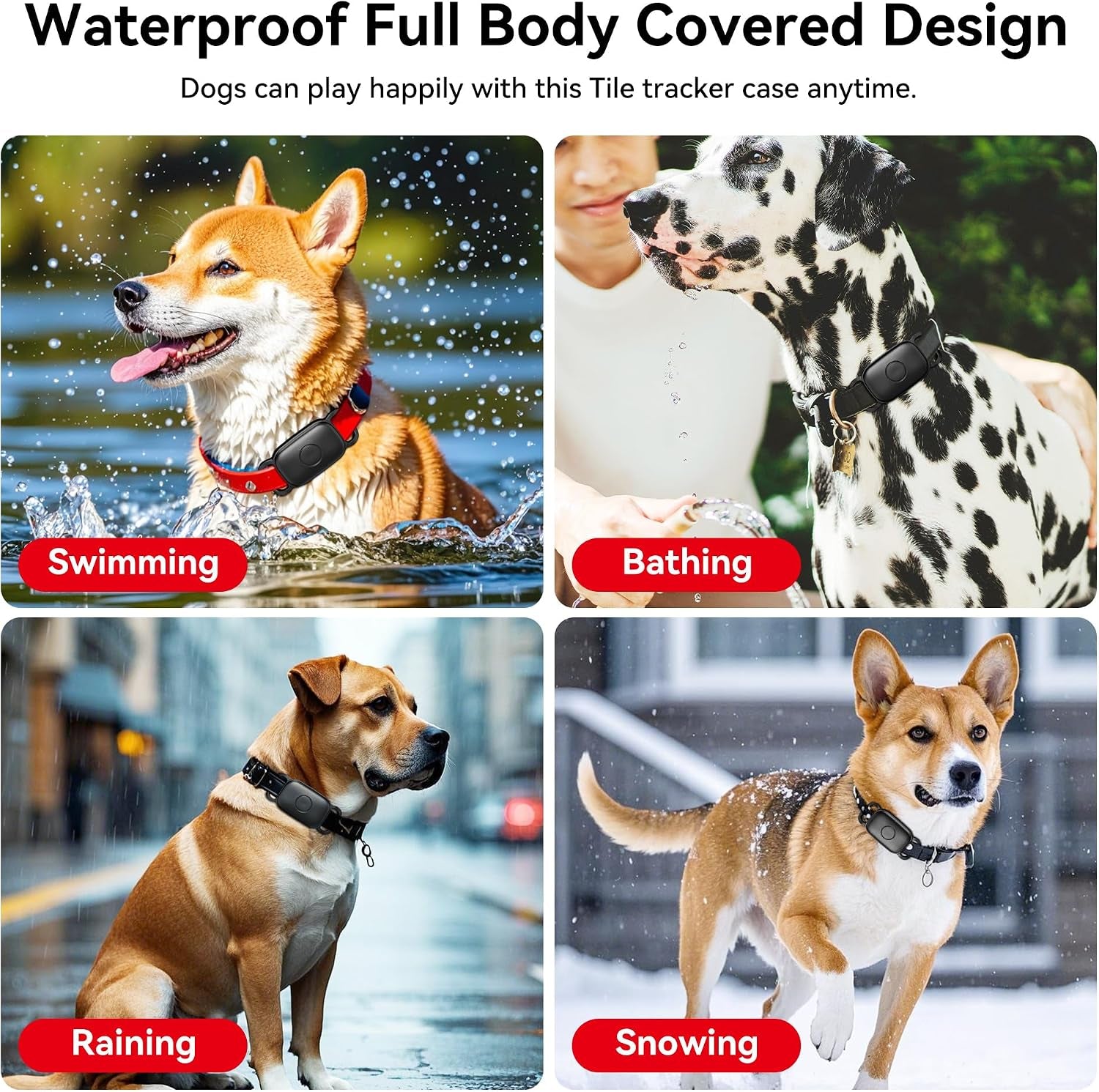 2-Pack Waterproof Dog Collar Holder for Tile Life360 Pro Tracker–Not for Tile Mate/Sticker, Silicone Cover for Tile Tracker Case Pet Collar, Shockproof and Scratch-Resistant, Lightweight, Black