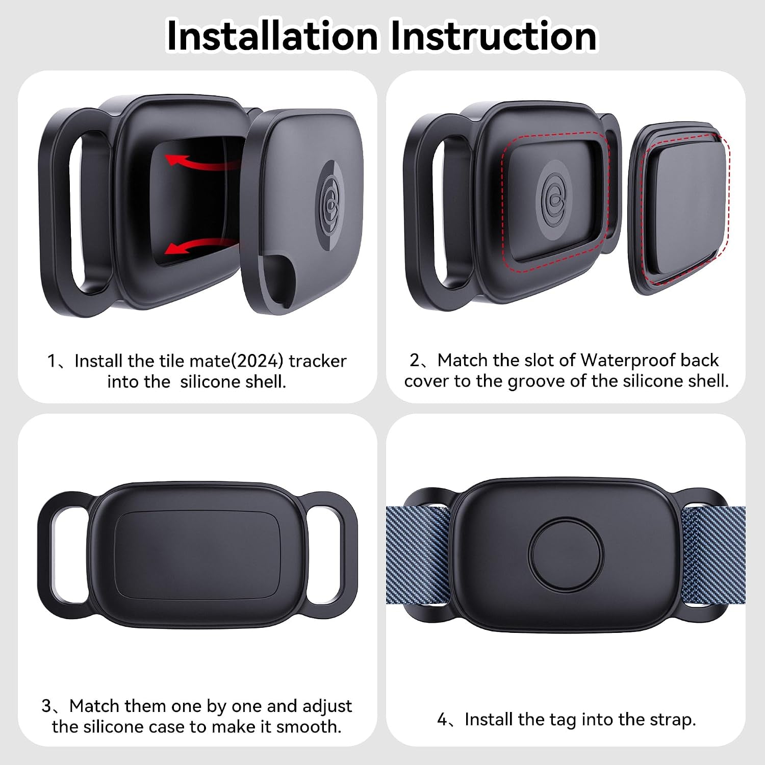 2-Pack Waterproof Dog Collar Holder for Tile Life360 Pro Tracker–Not for Tile Mate/Sticker, Silicone Cover for Tile Tracker Case Pet Collar, Shockproof and Scratch-Resistant, Lightweight, Black