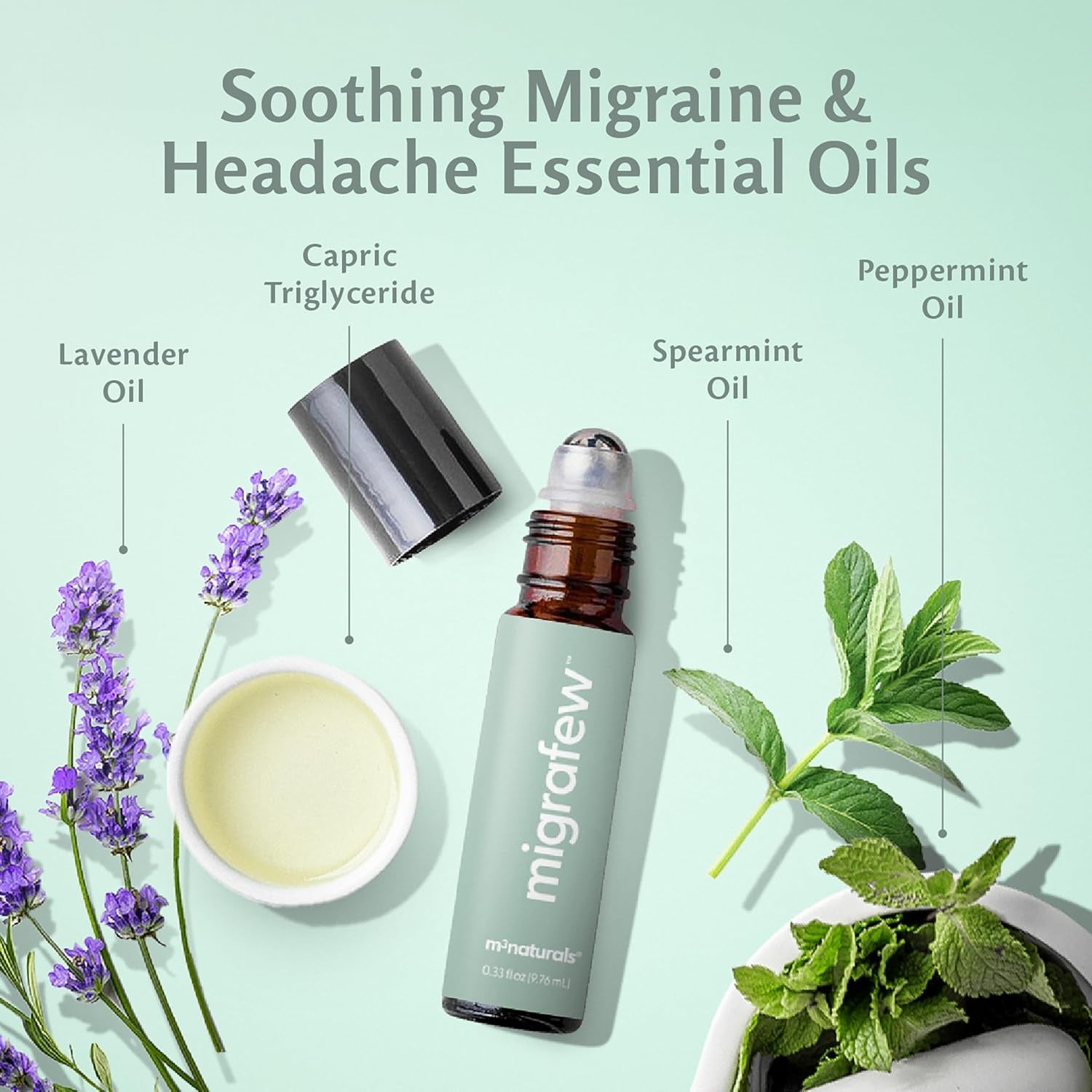 Migrafew Aromatherapy Migraine Roll on with Cooling Roller 0.33 Fl Oz by M3